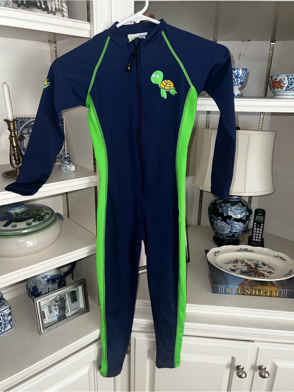 Ecostinger Navy and Green Turtle Rash Guard One-Piece Swimsuit